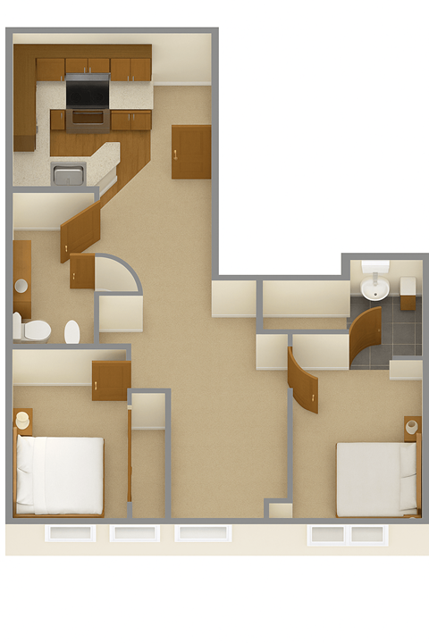 2 Bedroom 1 Bathroom floorplan at Grand Central Market Apartments, Los Angeles, 90013